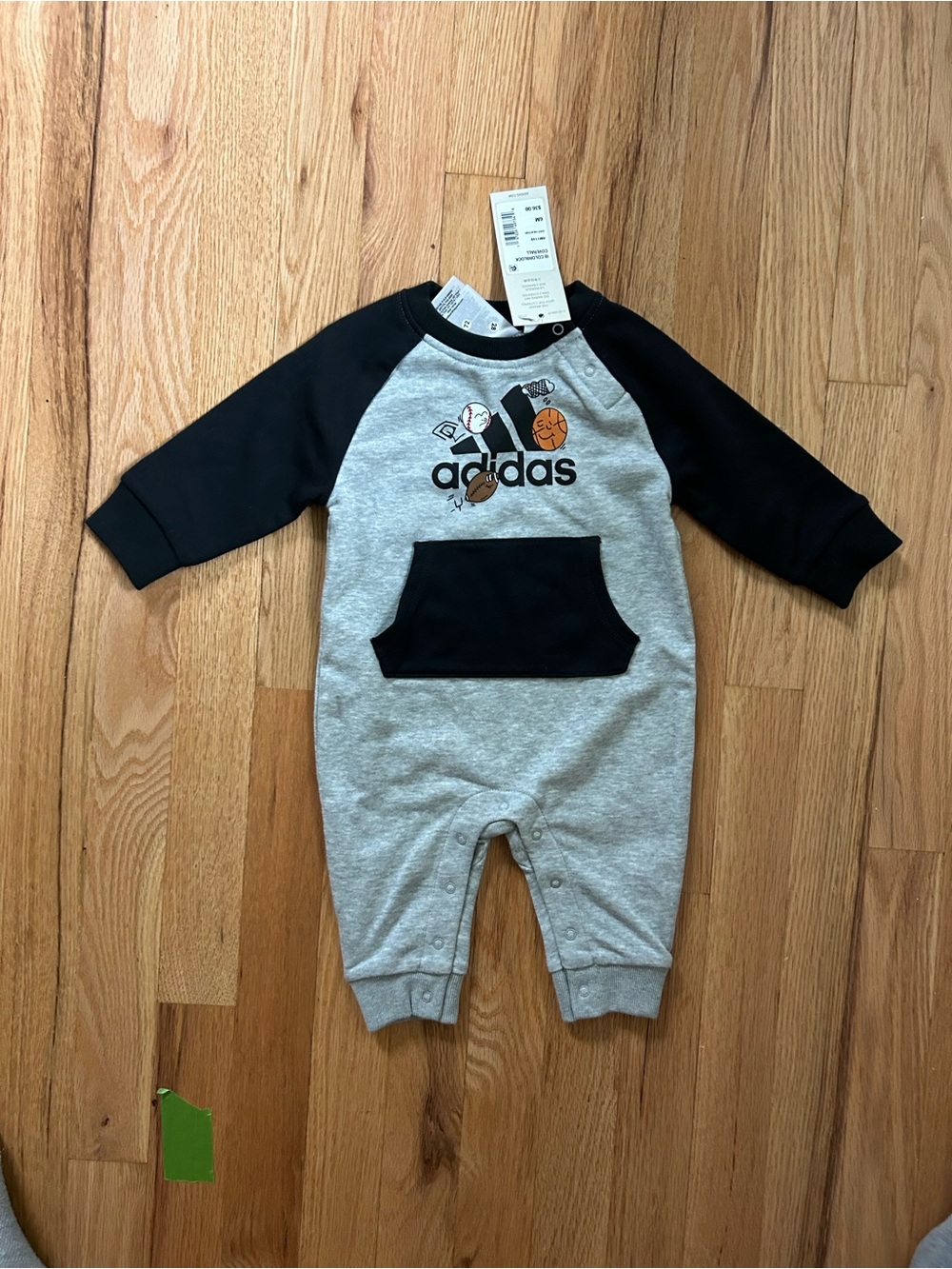 adidas Grey and Black Baby One-Piece Romper with Sports Graphics